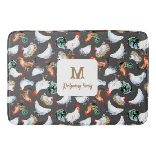 Tapis De Bain Monogramme de la ferme de la famille du poulet