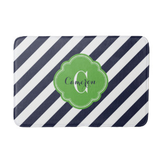 Tapis De Bain Monogramme de la marine et des bandes de rapaces v