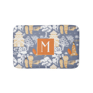 Tapis De Bain Monogramme de la pagode de la Chinoiserie orange e