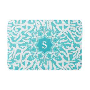Tapis De Bain Monogramme de l'étoile de mer de Corail Reef Ble