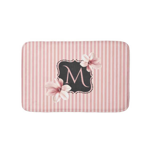 Tapis De Bain Monogramme de Magnolias et de bandes (Devant)