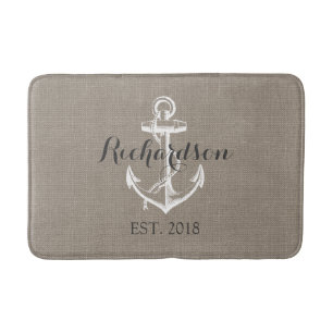 Tapis De Bain Monogramme de Mariage d'Ancre Vintage rustique