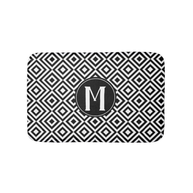 Tapis De Bain Monogramme de Motif de diamant géométrique noir et (Devant)