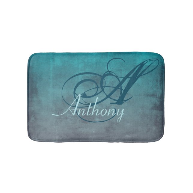 Tapis De Bain Monogramme de nom Abstrait gris Turquoise (Devant)