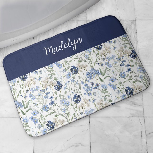 Tapis De Bain Monogramme de nom de fleur sauvage à l'aquarelle b (Créateur téléchargé)