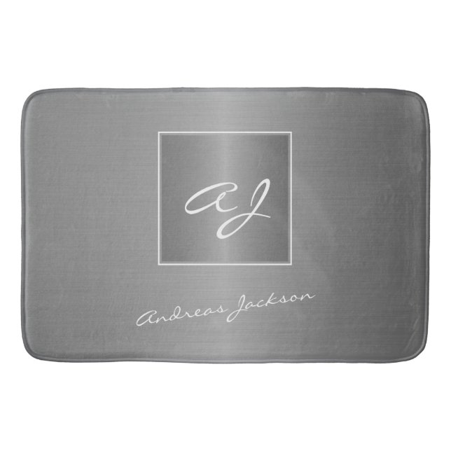 Tapis De Bain monogramme de nom de script moderne métallisé arge (Devant)