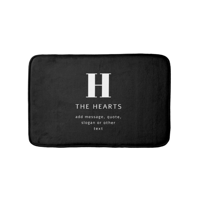 Tapis De Bain Monogramme de nom et message moderne éditable | No (Devant)