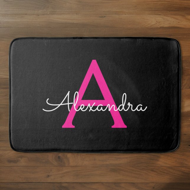 Tapis De Bain Monogramme de nom féminin écriture noire rose chau (Créateur téléchargé)