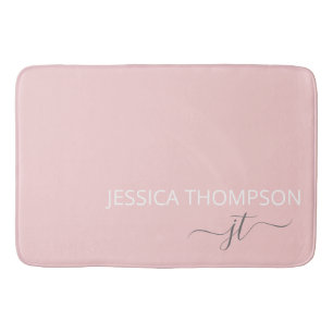 Tapis De Bain Monogramme de nom girly simple rose moderne