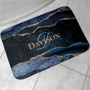 Tapis De Bain Monogramme de Parties scintillant d'or Marine Blue
