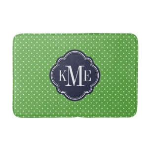 Tapis De Bain Monogramme de petits points verts et navals