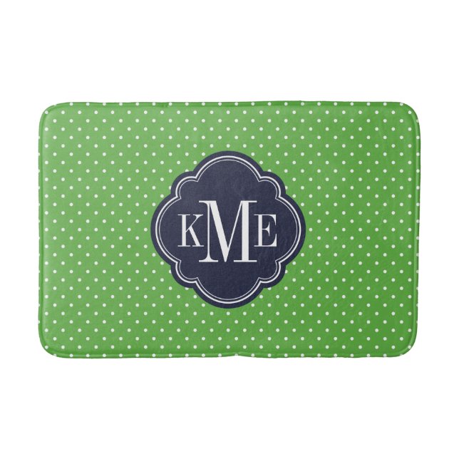 Tapis De Bain Monogramme de petits points verts et navals (Devant)