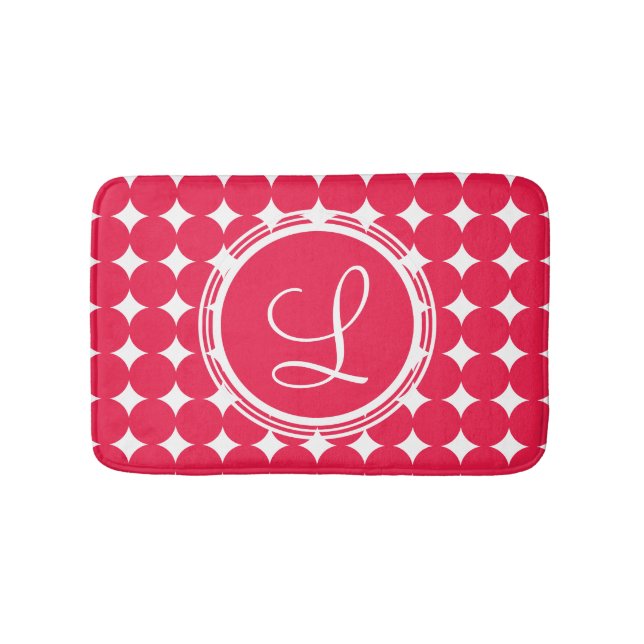 Tapis De Bain Monogramme de point de polka rouge (Devant)