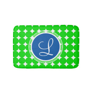Tapis De Bain Monogramme de point Polka bleu et vert