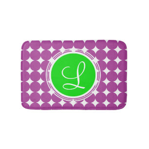 Tapis De Bain Monogramme de point Polka vert et violet