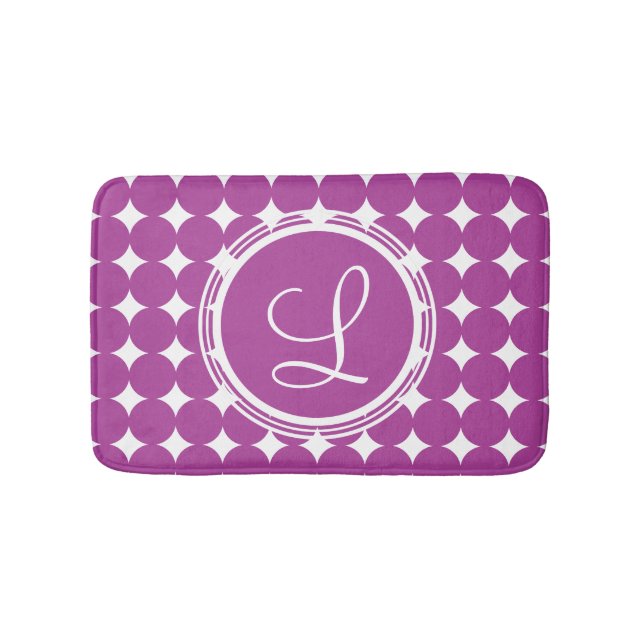 Tapis De Bain Monogramme de point Polka violet (Devant)