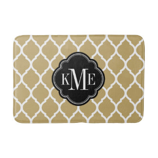 Tapis De Bain Monogramme de Quatrefoil en or et noir marocain