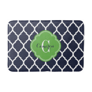 Tapis De Bain Monogramme de Quatrefoil Marocain Marine et Vert