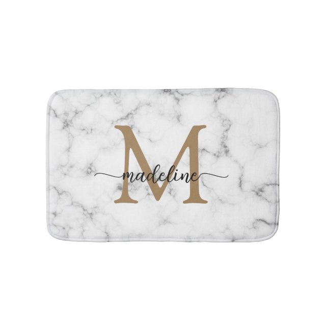 Tapis De Bain Monogramme de script féminin or marbre moderne (Devant)