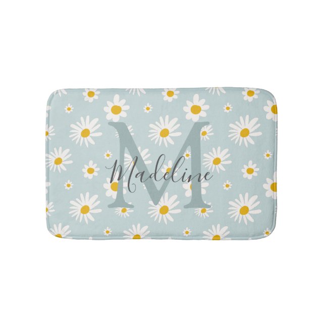 Tapis De Bain Monogramme de style chic minimal Daisy sarcelle Sc (Devant)
