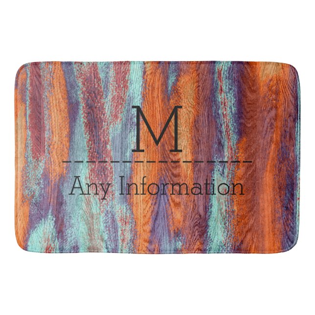 Tapis De Bain Monogramme de texture du grain de bois de couleur  (Devant)