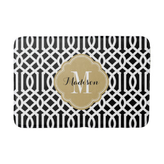 Tapis De Bain Monogramme de Trellis noir et or
