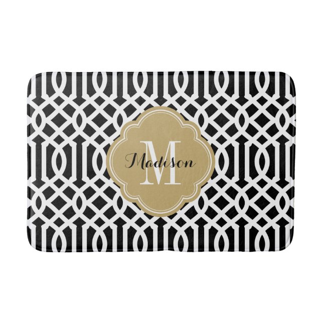 Tapis De Bain Monogramme de Trellis noir et or (Devant)
