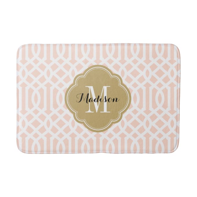 Tapis De Bain Monogramme de Trellis rose et or (Devant)