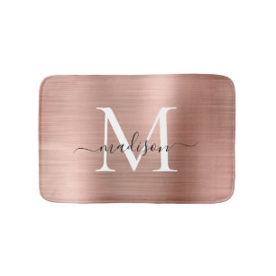 Tapis De Bain Monogramme d'or rose Girly Script en métal brossé