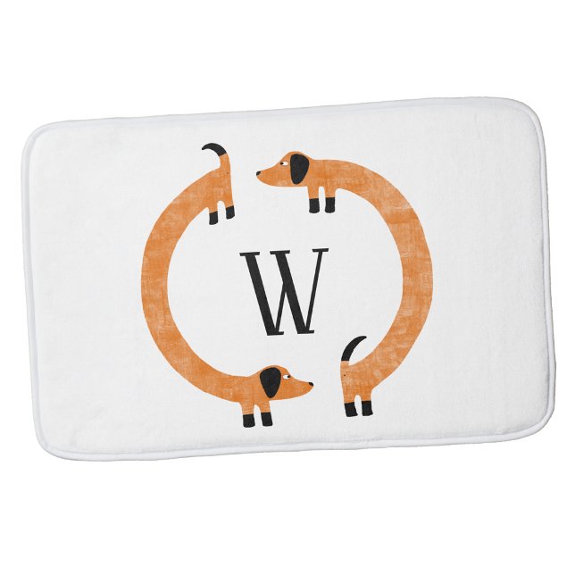 Tapis De Bain Monogramme drôle de chien saucisse Dachshund (Monogram initial personalized Dachshund Wiener sausage dog bath mat )