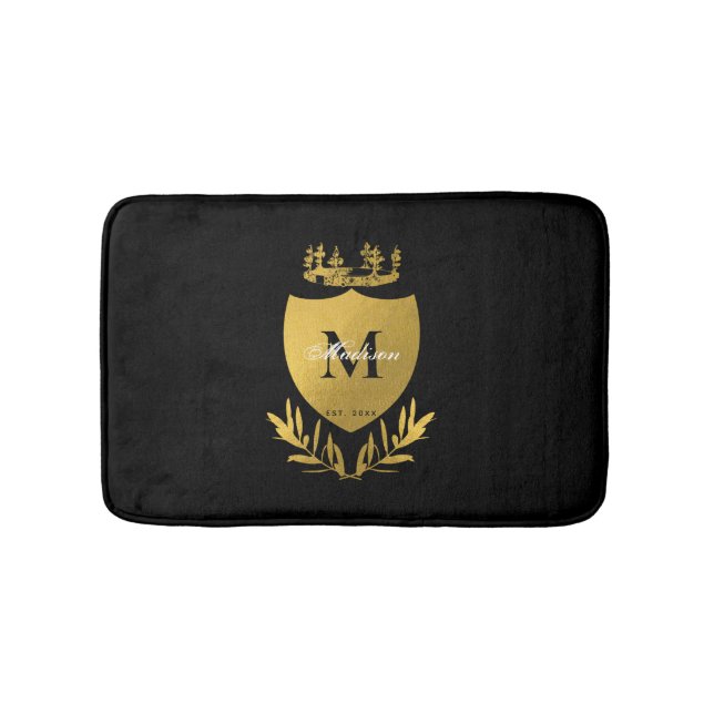 Tapis De Bain Monogramme du bouclier royal noir et or (Devant)