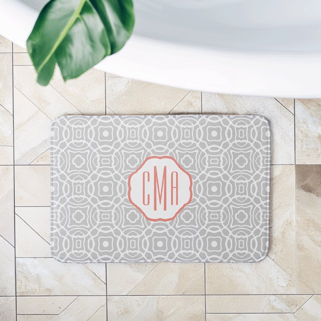 Tapis De Bain Monogramme du quadrilatère corallien et gris (Créateur téléchargé)