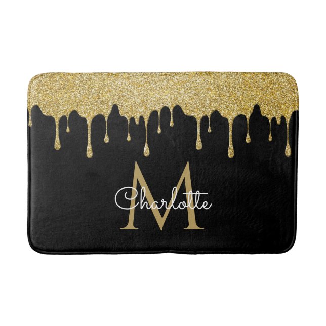 Tapis De Bain Monogramme élégant de fille avec gouttes de paille (Devant)