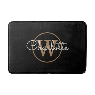 Tapis De Bain Monogramme élégant écriture féminine noir or