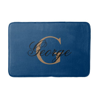 Tapis De Bain Monogramme élégant et tendance Black Blue Gold