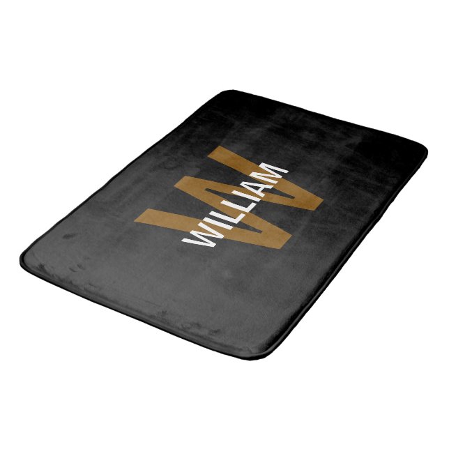Tapis De Bain Monogramme élégant noir et blanc nom (Angle)