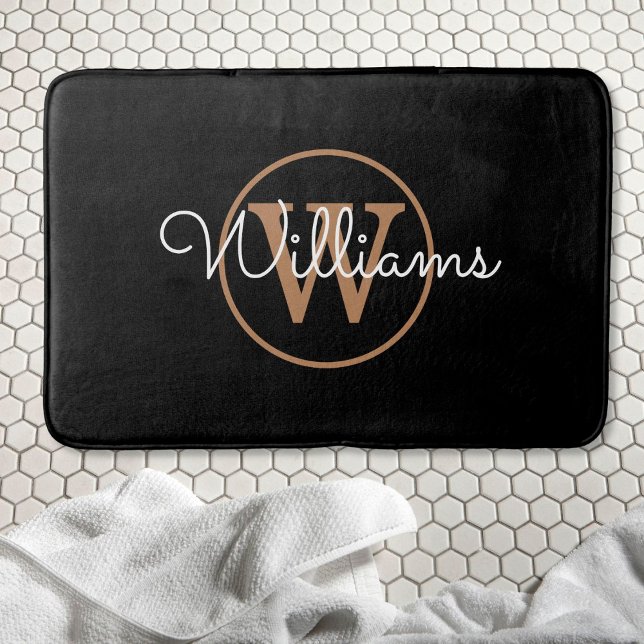 Tapis De Bain Monogramme élégant noir or (Créateur téléchargé)