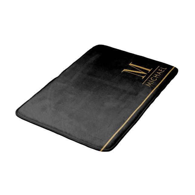 Tapis De Bain Monogramme élégant Or Nom Noir (Angle)