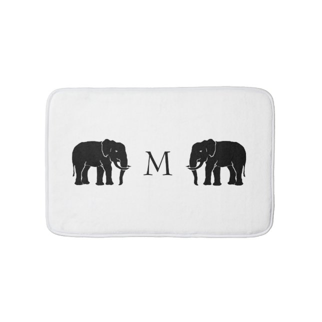 Tapis De Bain Monogramme Eléphants emblématiques noirs et blancs (Devant)