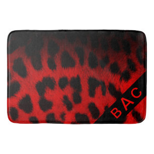 Tapis De Bain Monogramme Empreinte de léopard rouge et noir
