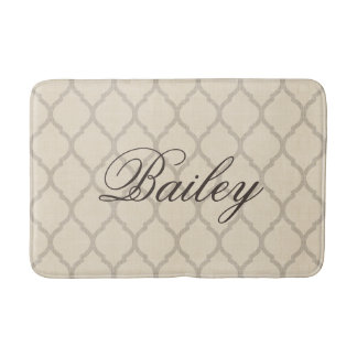 Tapis De Bain Monogramme en lin rustique beige et toile Quatrefo