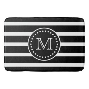 Tapis De Bain Monogramme en noir et blanc Gras et points polka