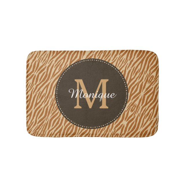 Tapis De Bain Monogramme et nom élégants d'impression de zèbre (Devant)