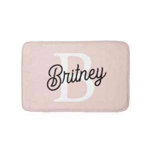 Tapis De Bain Monogramme et nom personnalisé moderne Pastel Pink