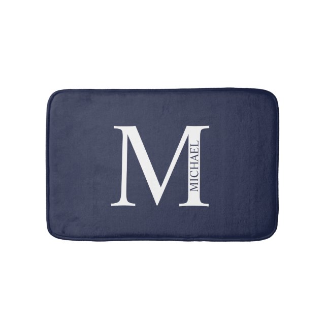 Tapis De Bain Monogramme et nom personnalisés bleu marine (Devant)