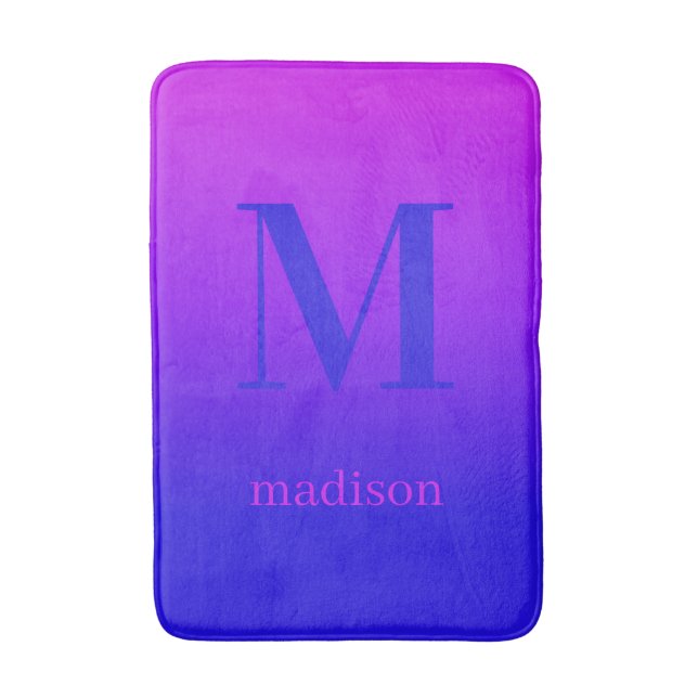 Tapis De Bain monogramme et nom personnalisés Pink to Blue Gradi (Devant (Vertical))