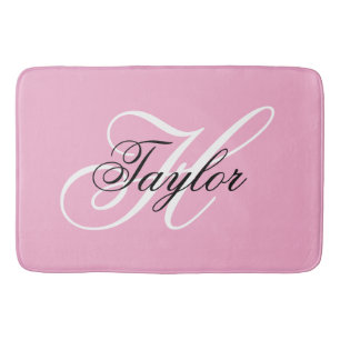 Tapis De Bain Monogramme fantaisie noir et blanc Rose