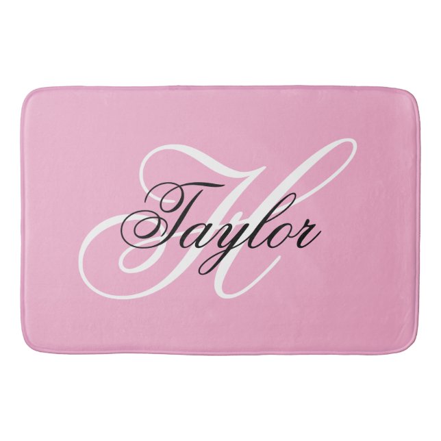 Tapis De Bain Monogramme fantaisie noir et blanc Rose (Devant)