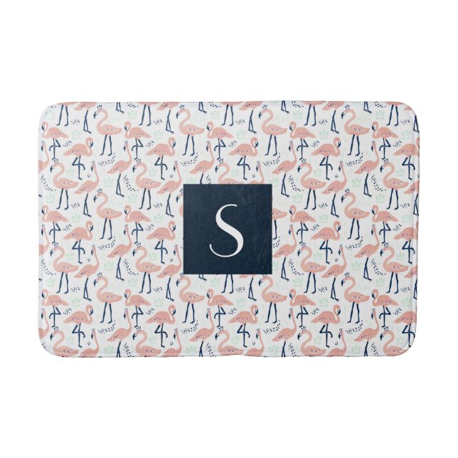 Tapis De Bain Monogramme Flamant Rose Moderne (Devant)