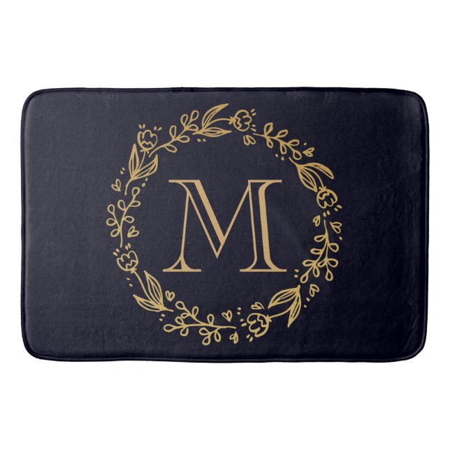Tapis De Bain Monogramme floral d'or (Devant)